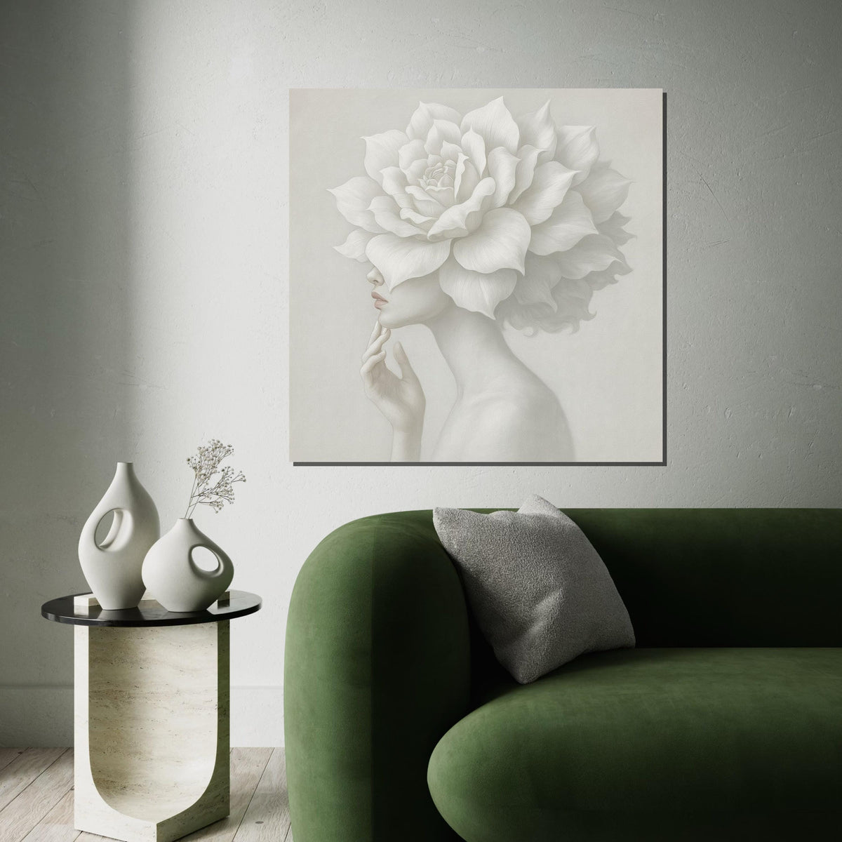 Serene Floral Woman Canvas, Elegant Flower Head Art, Decorative Wall Canvas, Artistic Wall Art Design, Ready To Hang Home Decor