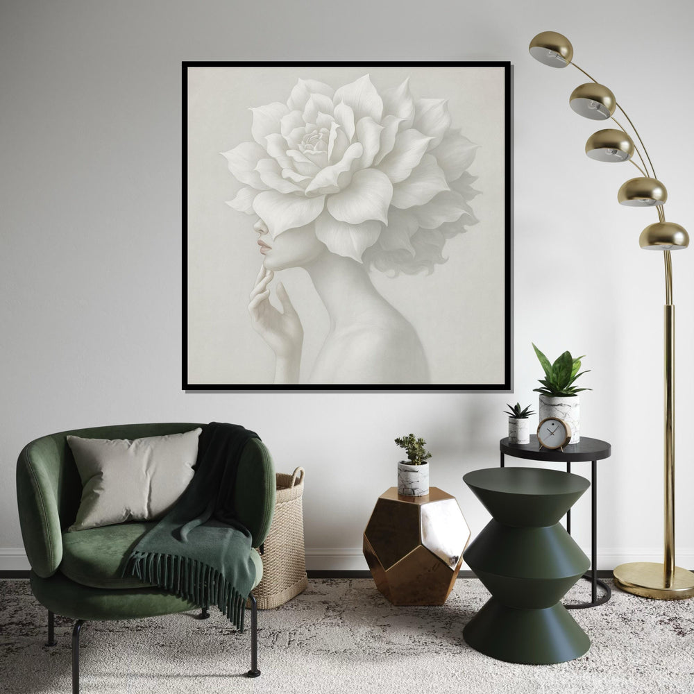 Serene Floral Woman Canvas, Elegant Flower Head Art, Decorative Wall Canvas, Artistic Wall Art Design, Ready To Hang Home Decor
