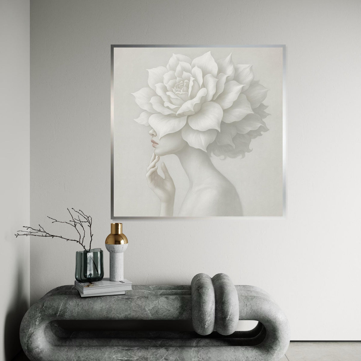 Serene Floral Woman Canvas, Elegant Flower Head Art, Decorative Wall Canvas, Artistic Wall Art Design, Ready To Hang Home Decor
