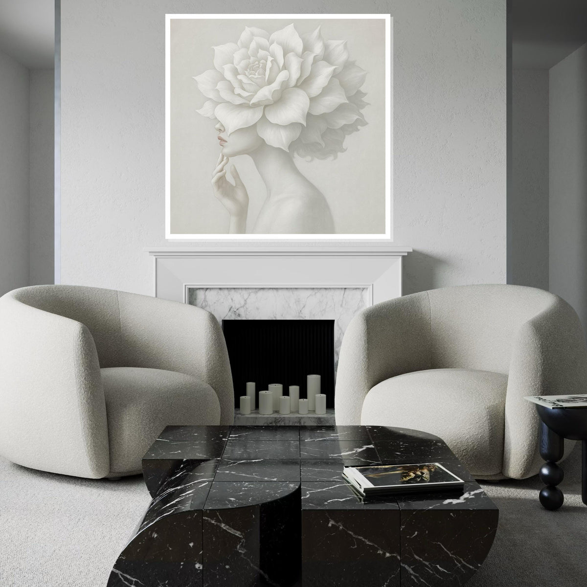 Serene Floral Woman Canvas, Elegant Flower Head Art, Decorative Wall Canvas, Artistic Wall Art Design, Ready To Hang Home Decor