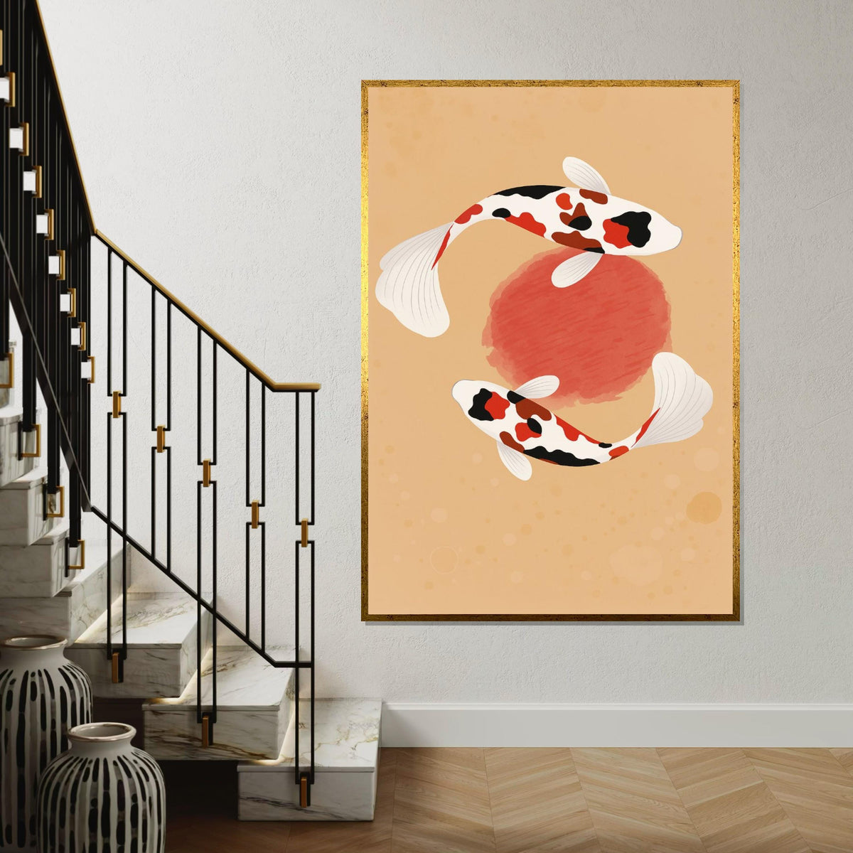 Koi Fish Canvas, Zen Pond Wall Art, Japanese Koi Print, Tranquil Fish Poster, Wall Art Canvas Design, Ready To Hang Decoration