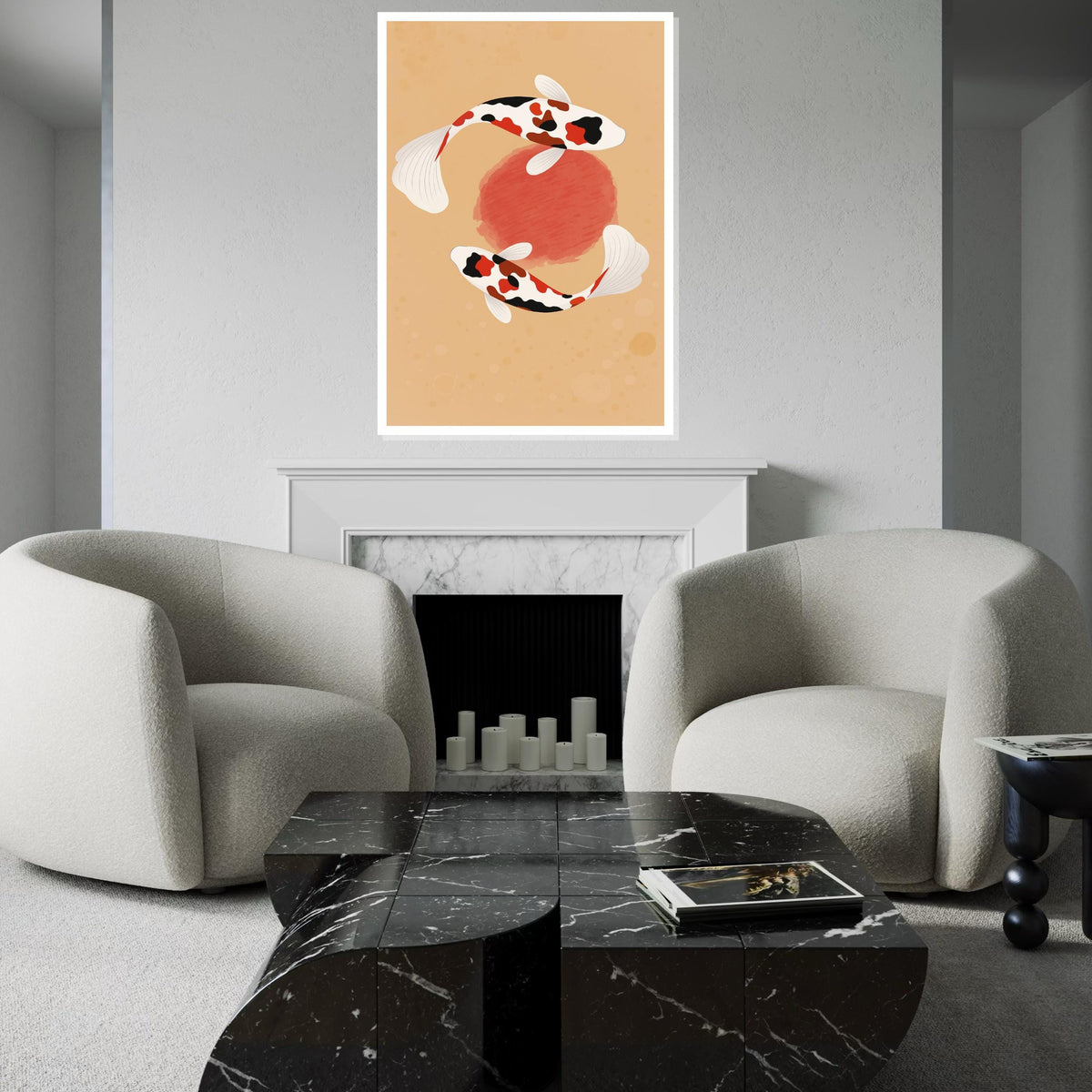 Koi Fish Canvas, Zen Pond Wall Art, Japanese Koi Print, Tranquil Fish Poster, Wall Art Canvas Design, Ready To Hang Decoration