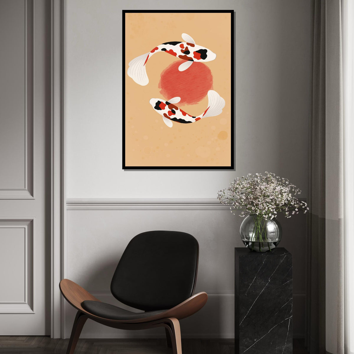 Koi Fish Canvas, Zen Pond Wall Art, Japanese Koi Print, Tranquil Fish Poster, Wall Art Canvas Design, Ready To Hang Decoration