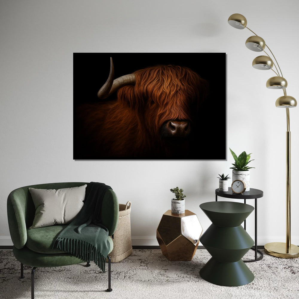 Highland Cow Canvas, Highland Bull Wall Art, Majestic Ox Art Print, Animal Canvas Design, Rustic Wall Decor, Ready To Hang Decoration