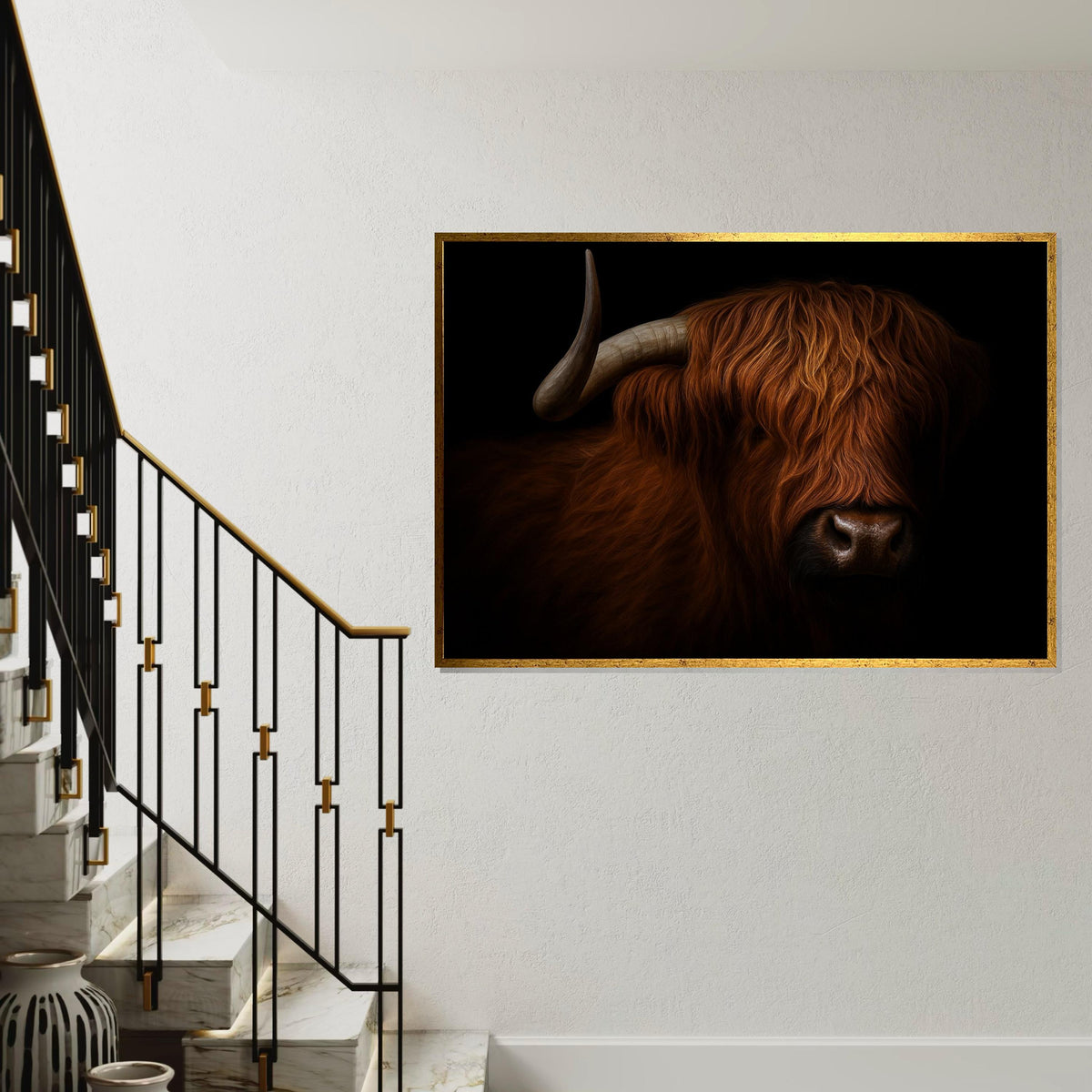 Highland Cow Canvas, Highland Bull Wall Art, Majestic Ox Art Print, Animal Canvas Design, Rustic Wall Decor, Ready To Hang Decoration