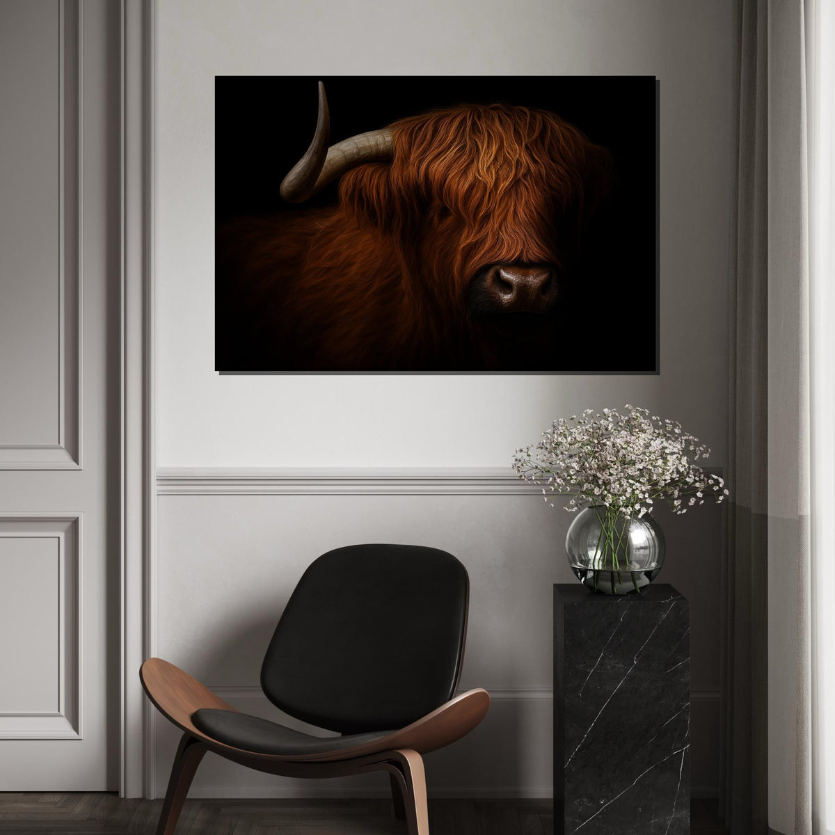 Highland Cow Canvas, Highland Bull Wall Art, Majestic Ox Art Print, Animal Canvas Design, Rustic Wall Decor, Ready To Hang Decoration