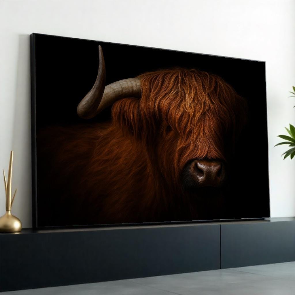Highland Cow Canvas, Highland Bull Wall Art, Majestic Ox Art Print, Animal Canvas Design, Rustic Wall Decor, Ready To Hang Decoration