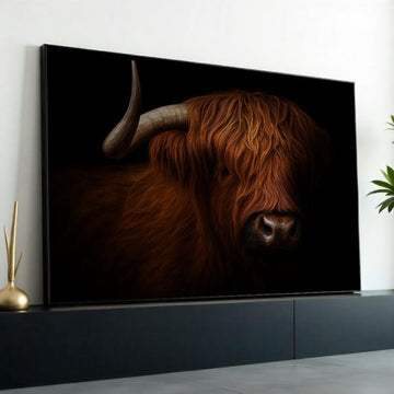 Highland Cow Canvas, Highland Bull Wall Art, Majestic Ox Art Print, Animal Canvas Design, Rustic Wall Decor, Ready To Hang Decoration
