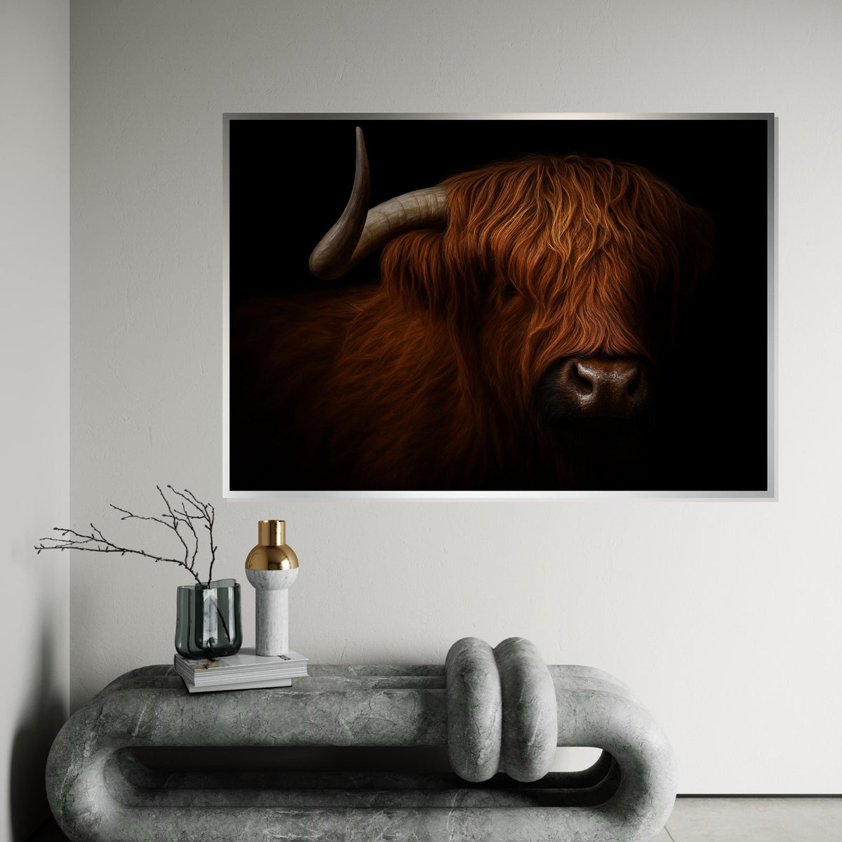 Highland Cow Canvas, Highland Bull Wall Art, Majestic Ox Art Print, Animal Canvas Design, Rustic Wall Decor, Ready To Hang Decoration