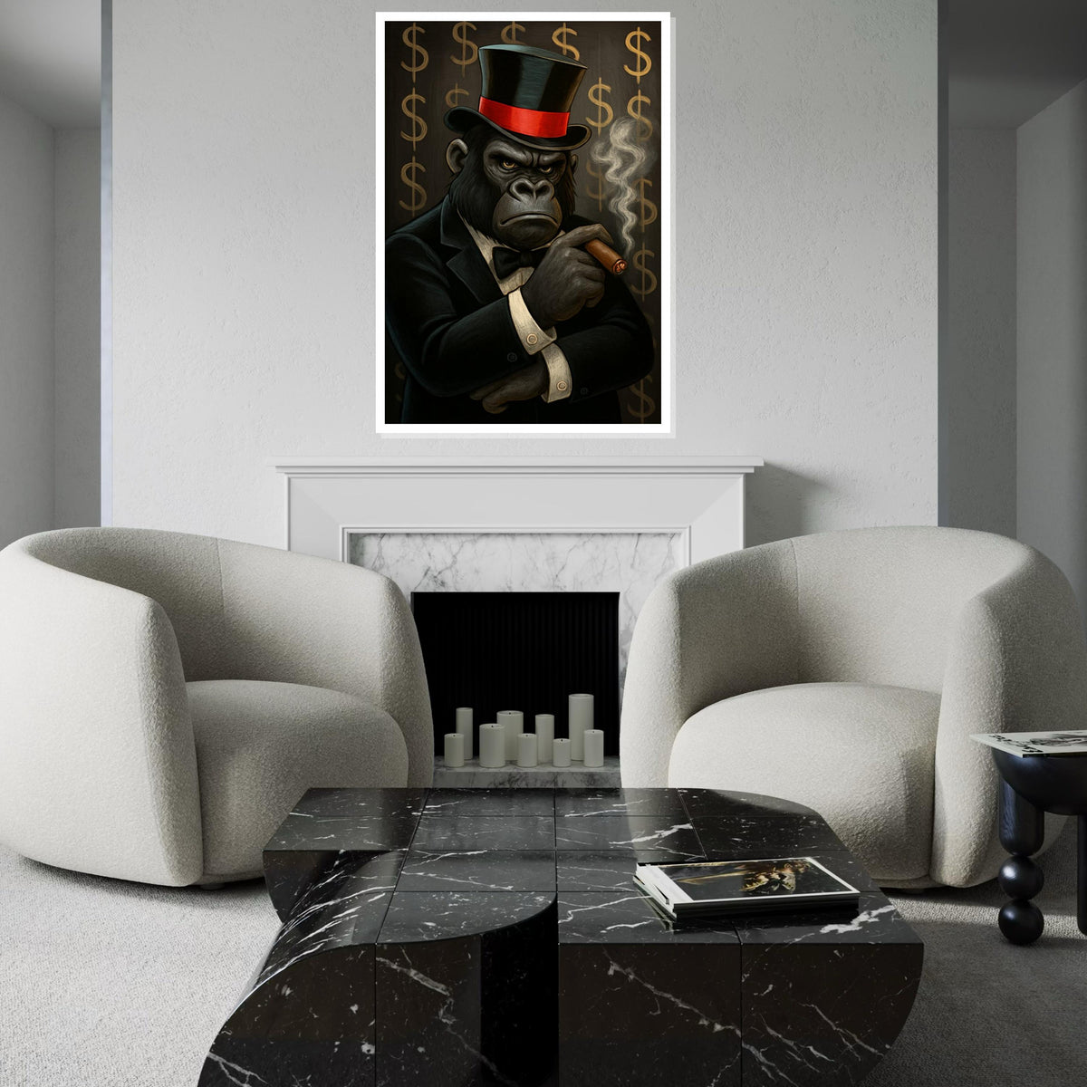 Elegant Gorilla Canvas, Gorilla in Suit Smoking Cigar, Wall Art Canvas Design, Ready to Hang Decoration, Luxury Animal Art Print