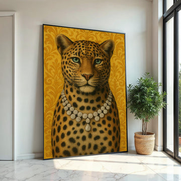 Opulent Leopard Canvas, Jewelry Adorned Leopard Art, Animal Wall Art, Elegant Decor, Wall Art Canvas Design, Ready to Hang Decoration