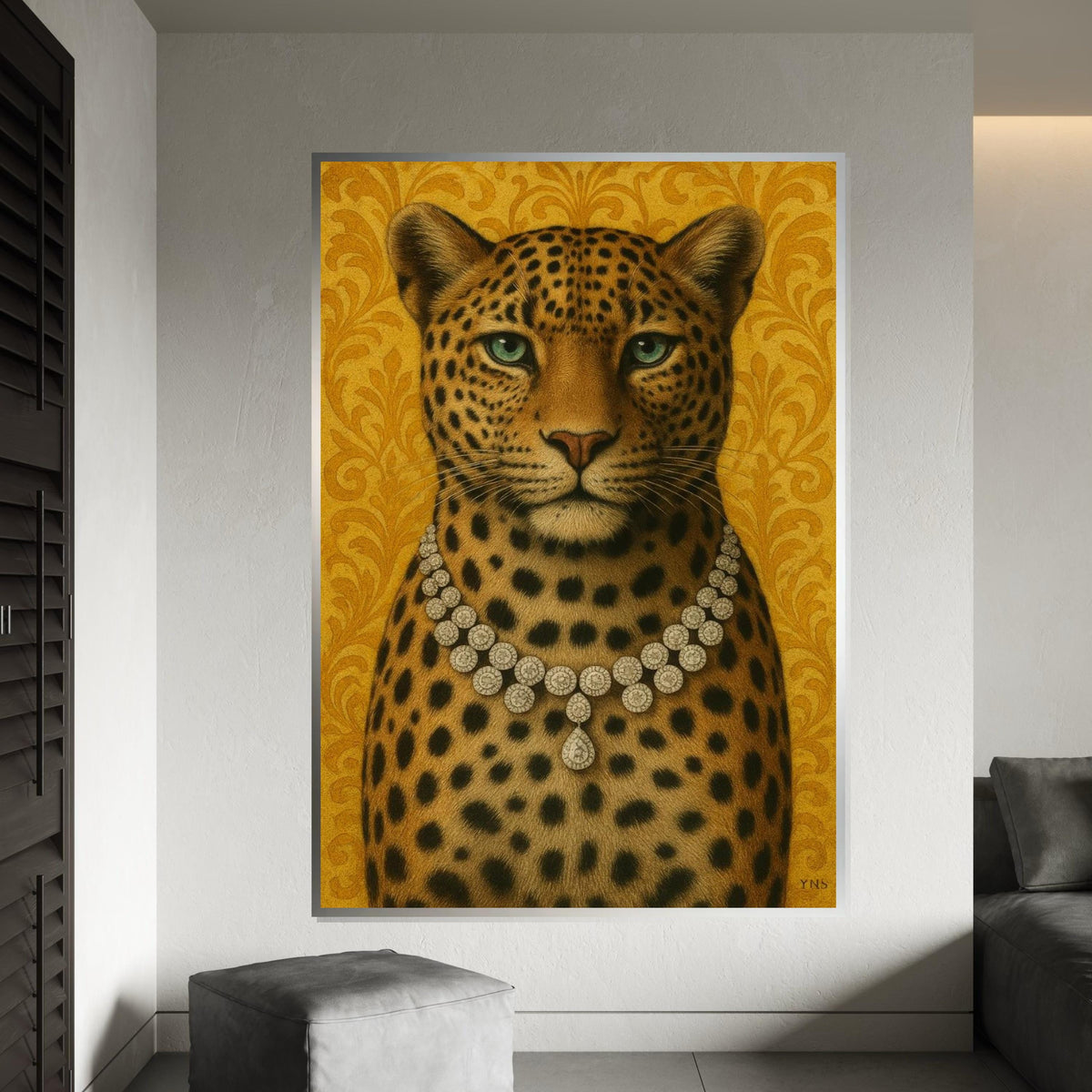 Opulent Leopard Canvas, Jewelry Adorned Leopard Art, Animal Wall Art, Elegant Decor, Wall Art Canvas Design, Ready to Hang Decoration