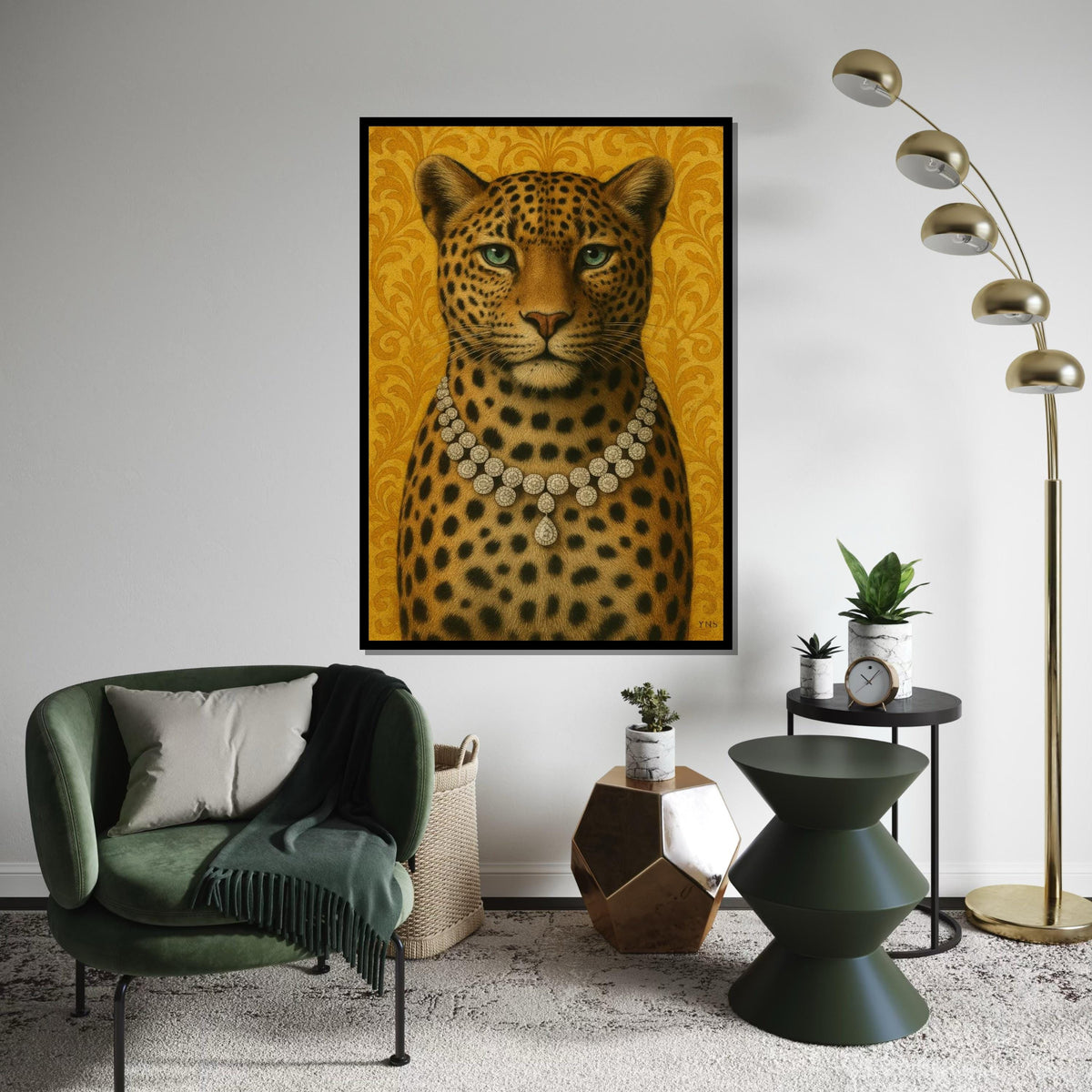 Opulent Leopard Canvas, Jewelry Adorned Leopard Art, Animal Wall Art, Elegant Decor, Wall Art Canvas Design, Ready to Hang Decoration