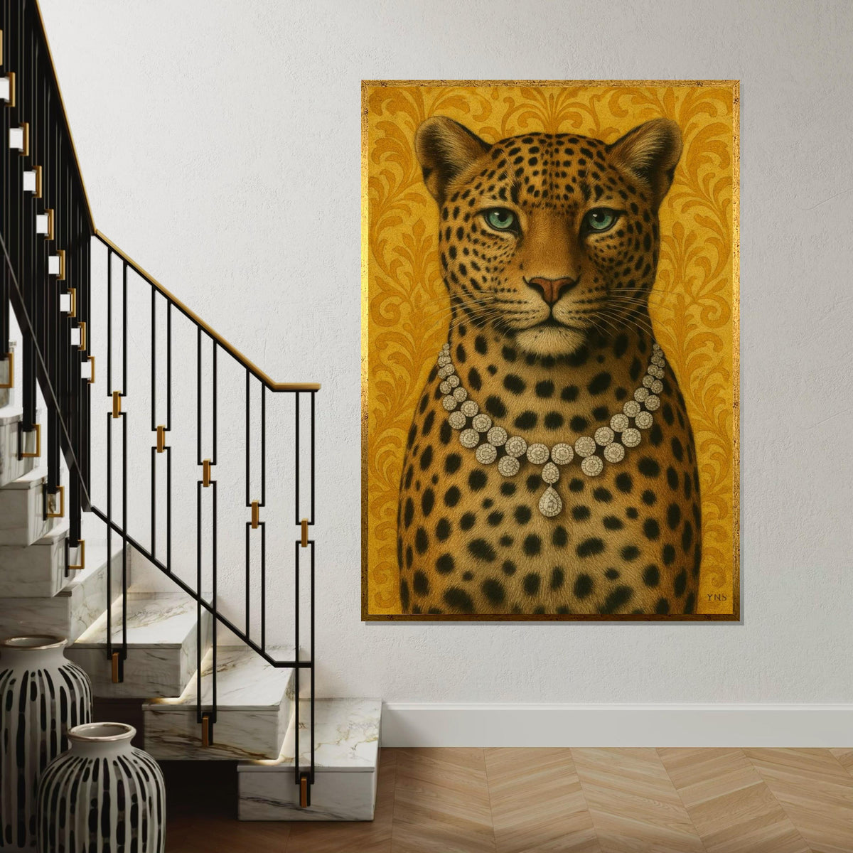 Opulent Leopard Canvas, Jewelry Adorned Leopard Art, Animal Wall Art, Elegant Decor, Wall Art Canvas Design, Ready to Hang Decoration