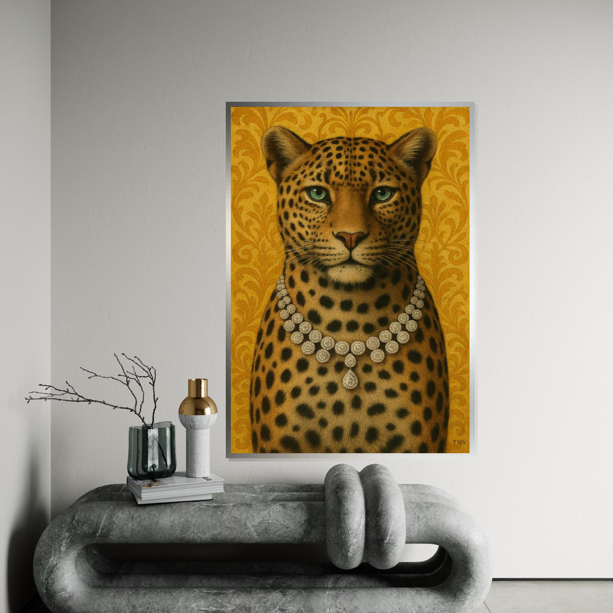 Opulent Leopard Canvas, Jewelry Adorned Leopard Art, Animal Wall Art, Elegant Decor, Wall Art Canvas Design, Ready to Hang Decoration