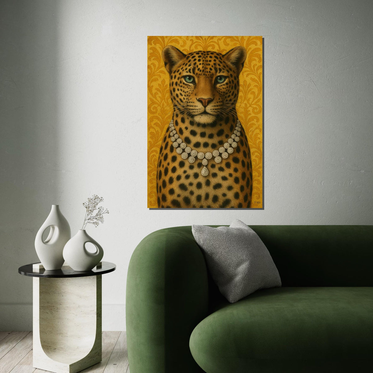 Opulent Leopard Canvas, Jewelry Adorned Leopard Art, Animal Wall Art, Elegant Decor, Wall Art Canvas Design, Ready to Hang Decoration