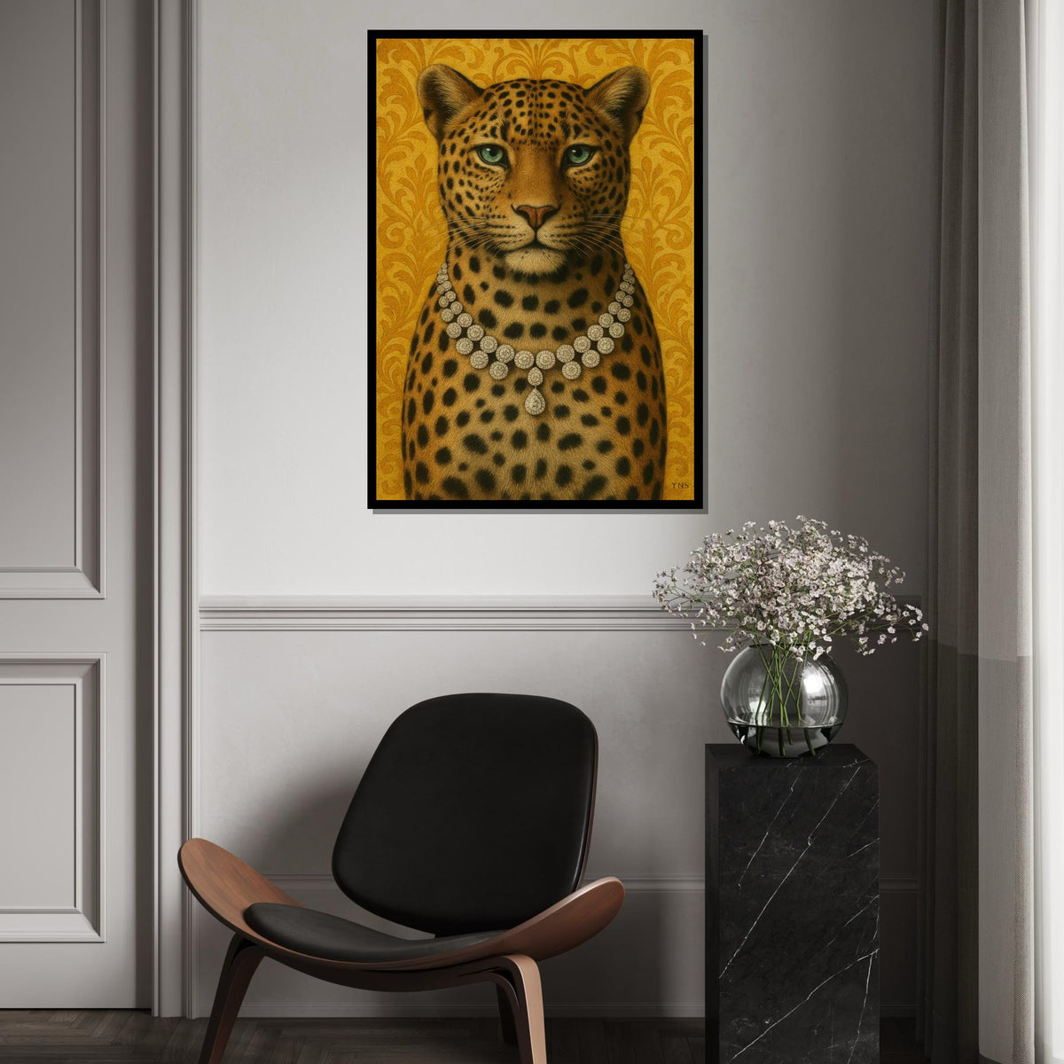 Opulent Leopard Canvas, Jewelry Adorned Leopard Art, Animal Wall Art, Elegant Decor, Wall Art Canvas Design, Ready to Hang Decoration