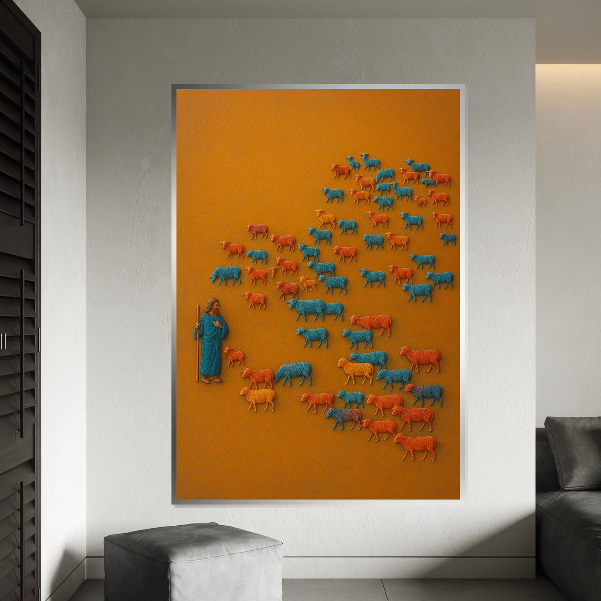 Shepherd Herd Canvas, Colorful Sheep Art, Pastoral Wall Art, Animal Poster, Canvas Design, Ready to Hang Decoration