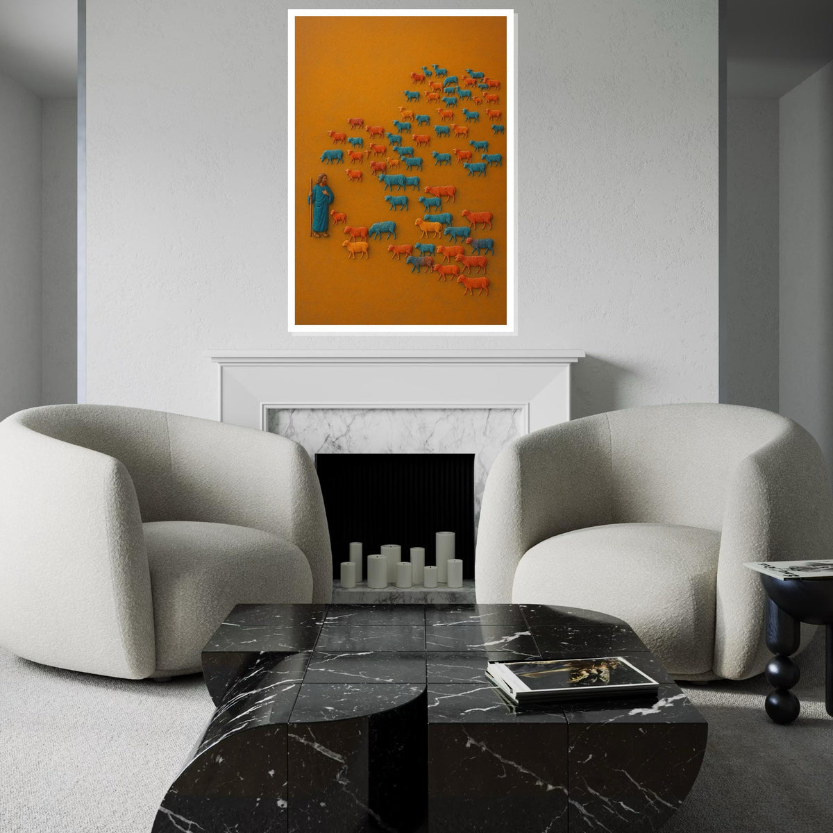 Shepherd Herd Canvas, Colorful Sheep Art, Pastoral Wall Art, Animal Poster, Canvas Design, Ready to Hang Decoration