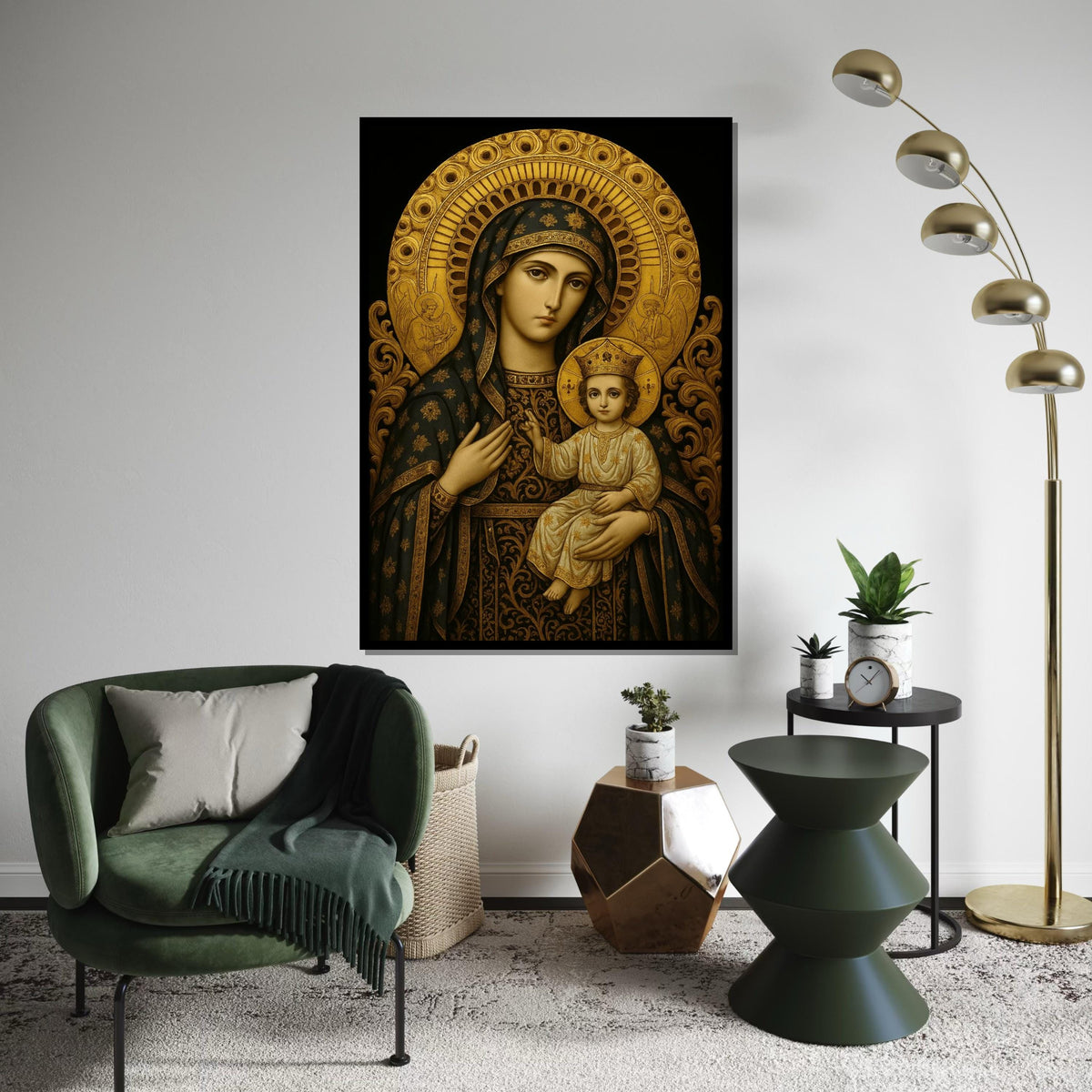Holy Mary and Baby Jesus Icon, Religious Wall Art, Byzantine Style Virgin Mary Canvas, Christian Home Decor, Catholic Sacred Art Print