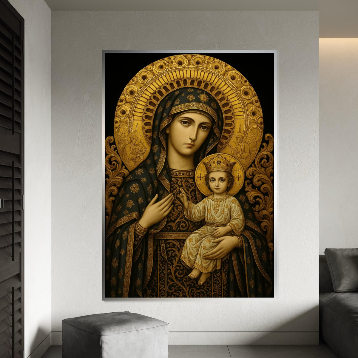 Holy Mary and Baby Jesus Icon, Religious Wall Art, Byzantine Style Virgin Mary Canvas, Christian Home Decor, Catholic Sacred Art Print