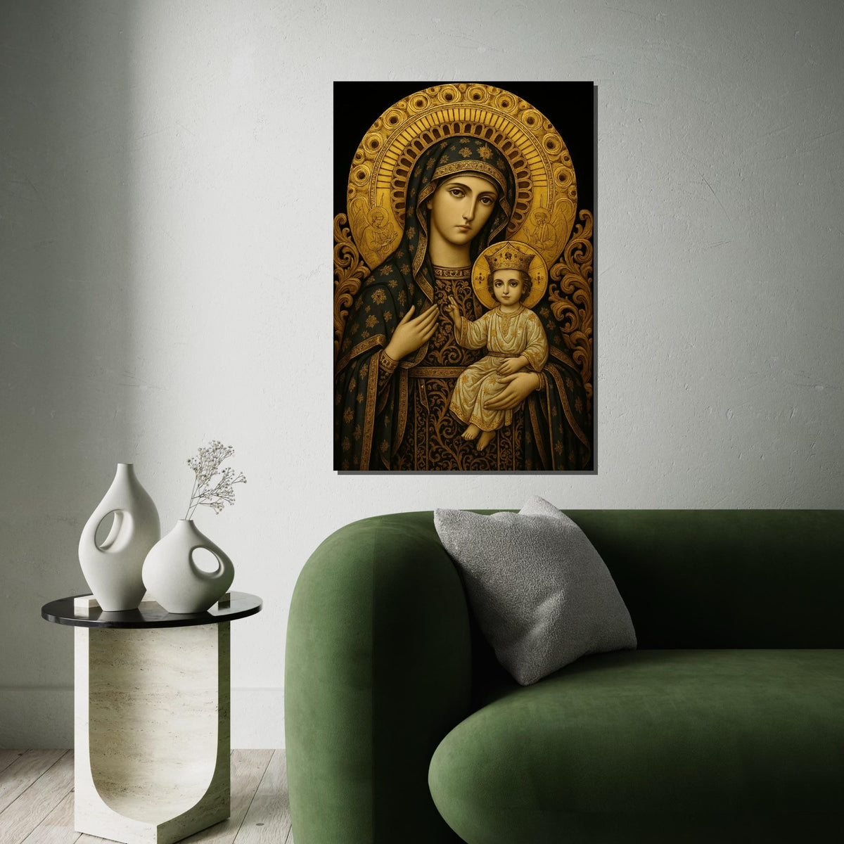 Holy Mary and Baby Jesus Icon, Religious Wall Art, Byzantine Style Virgin Mary Canvas, Christian Home Decor, Catholic Sacred Art Print