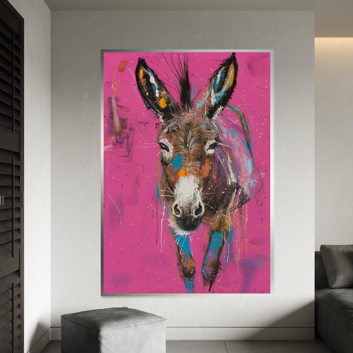 Colorful Donkey Canvas, Vibrant Animal Art, Donkey Wall Print, Abstract Poster, Wall Art Canvas Design, Ready to Hang Decoration
