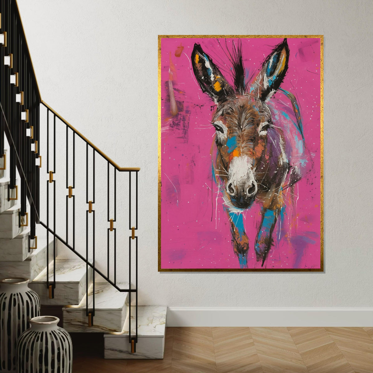 Colorful Donkey Canvas, Vibrant Animal Art, Donkey Wall Print, Abstract Poster, Wall Art Canvas Design, Ready to Hang Decoration