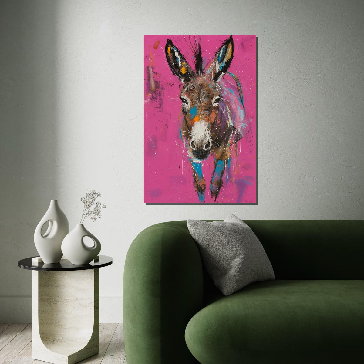 Colorful Donkey Canvas, Vibrant Animal Art, Donkey Wall Print, Abstract Poster, Wall Art Canvas Design, Ready to Hang Decoration
