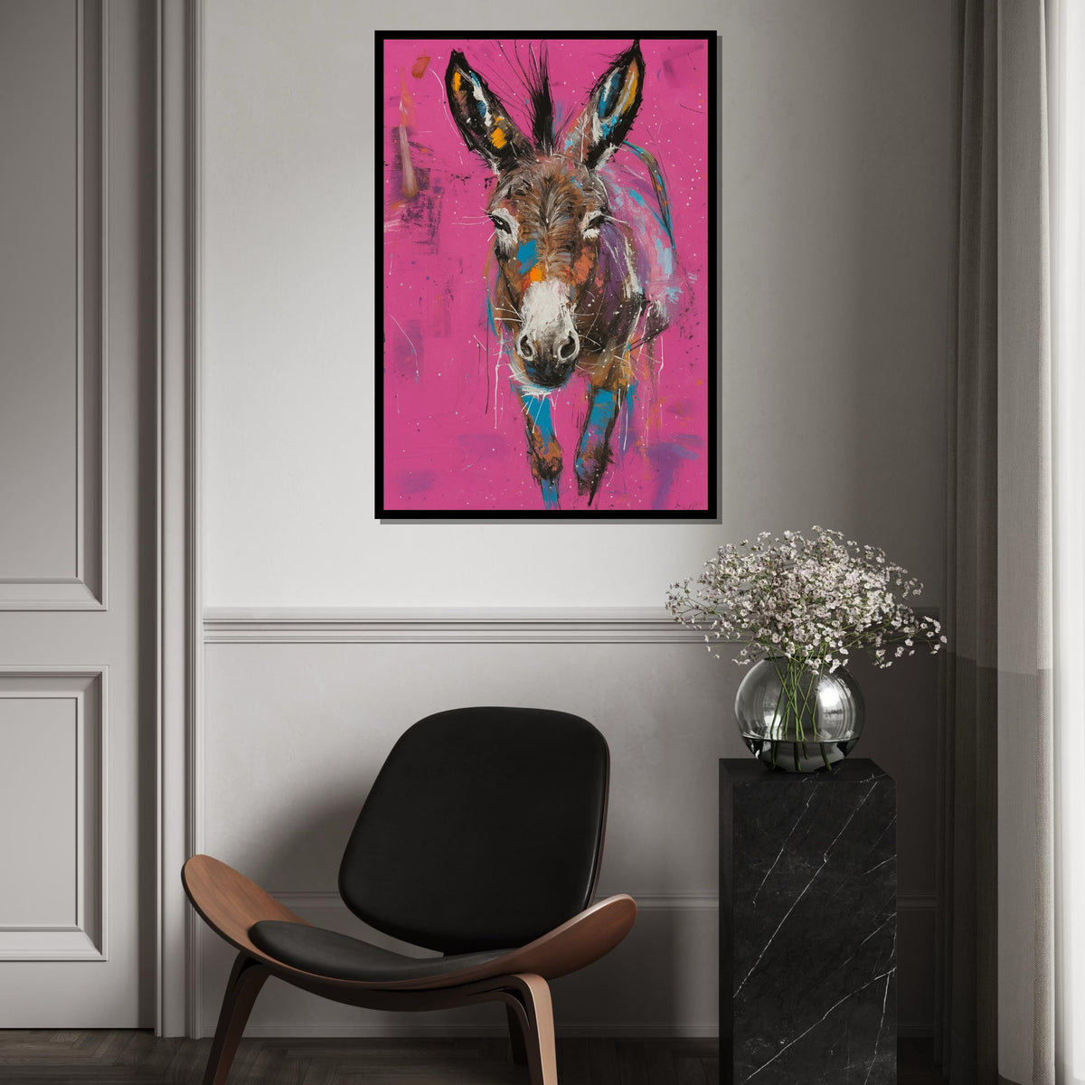 Colorful Donkey Canvas, Vibrant Animal Art, Donkey Wall Print, Abstract Poster, Wall Art Canvas Design, Ready to Hang Decoration
