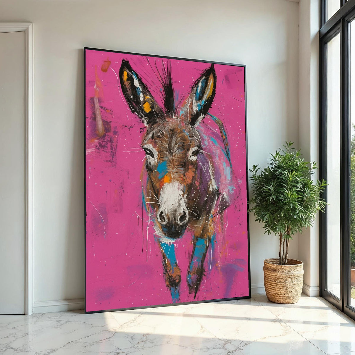 Colorful Donkey Canvas, Vibrant Animal Art, Donkey Wall Print, Abstract Poster, Wall Art Canvas Design, Ready to Hang Decoration
