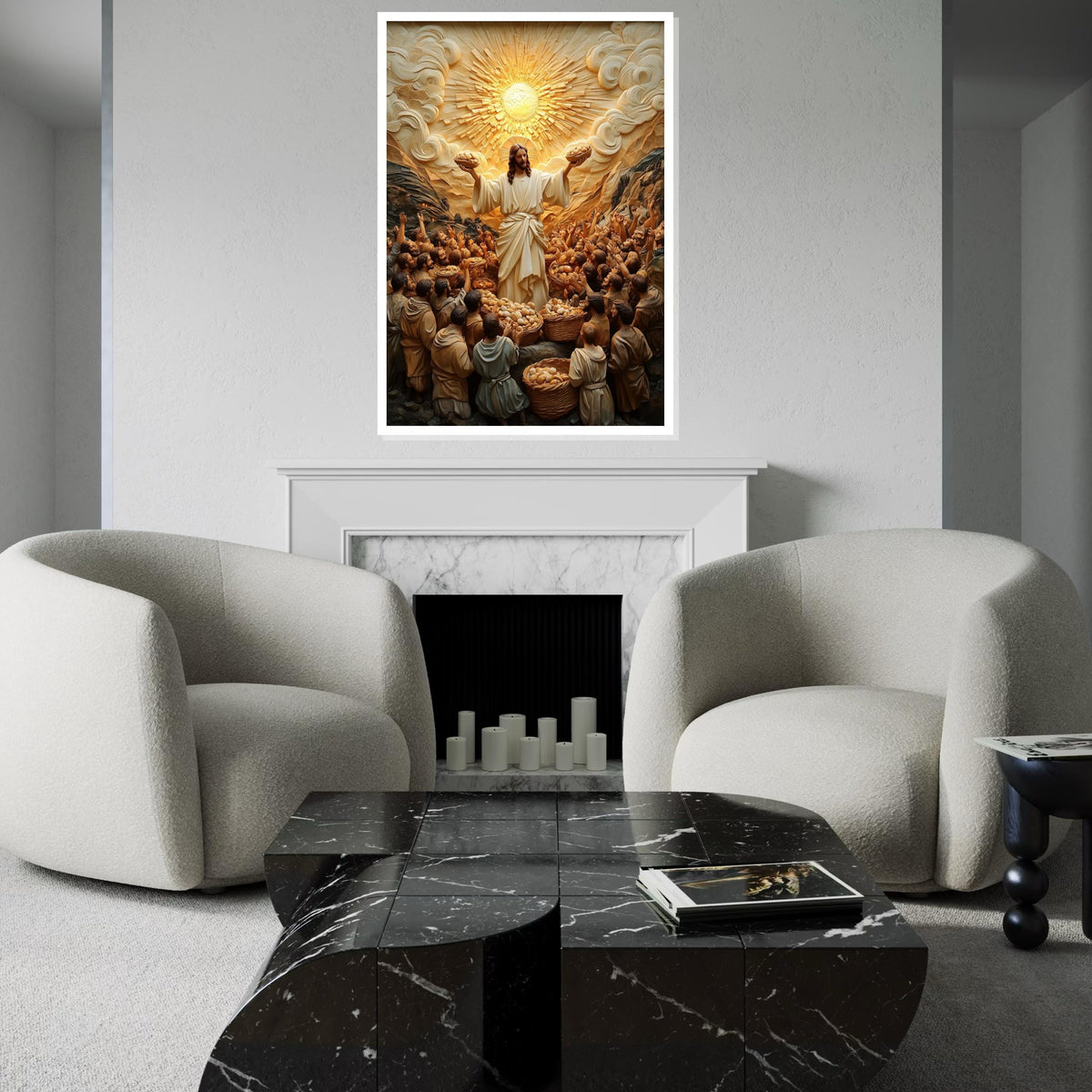 Divine Miracle Canvas Art, Bread and Fish Multiplication, Religious Wall Art, Heavenly Light, Spiritual Decor, Ready To Hang Canvas Piece