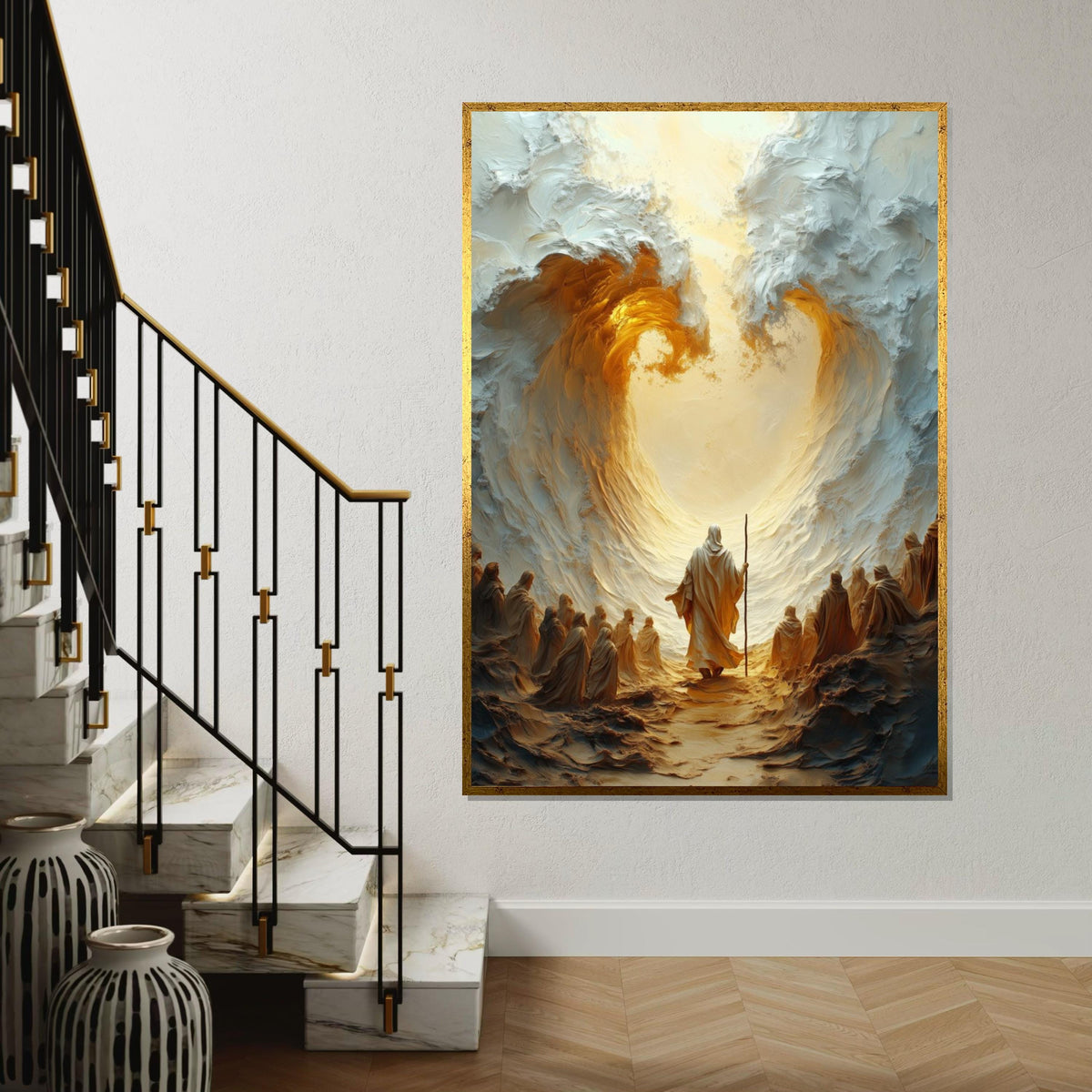 Moses Parting the Sea Canvas, Divine Path Wall Art, Religious Art, Inspirational Canvas Design, Ready to Hang Decoration