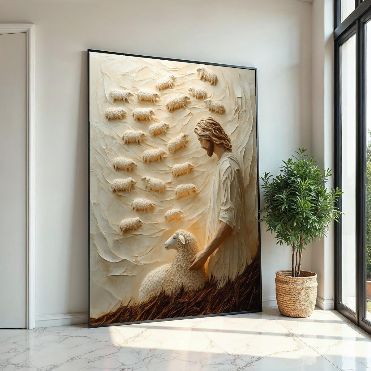 Good Shepherd Canvas, Jesus with Sheep Art, Religious Wall Art, Spiritual Canvas Design, Ready to Hang Home Decor