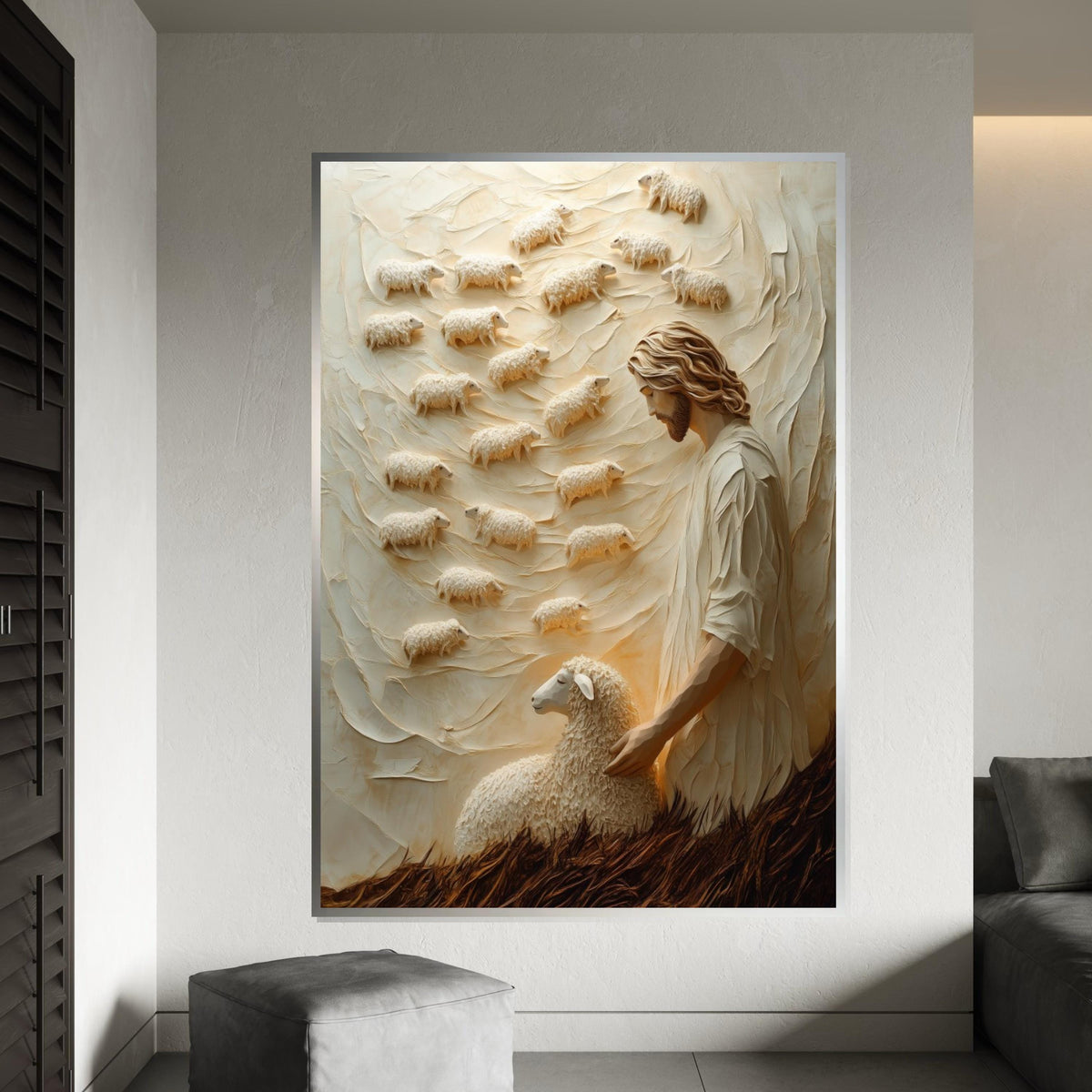 Good Shepherd Canvas, Jesus with Sheep Art, Religious Wall Art, Spiritual Canvas Design, Ready to Hang Home Decor