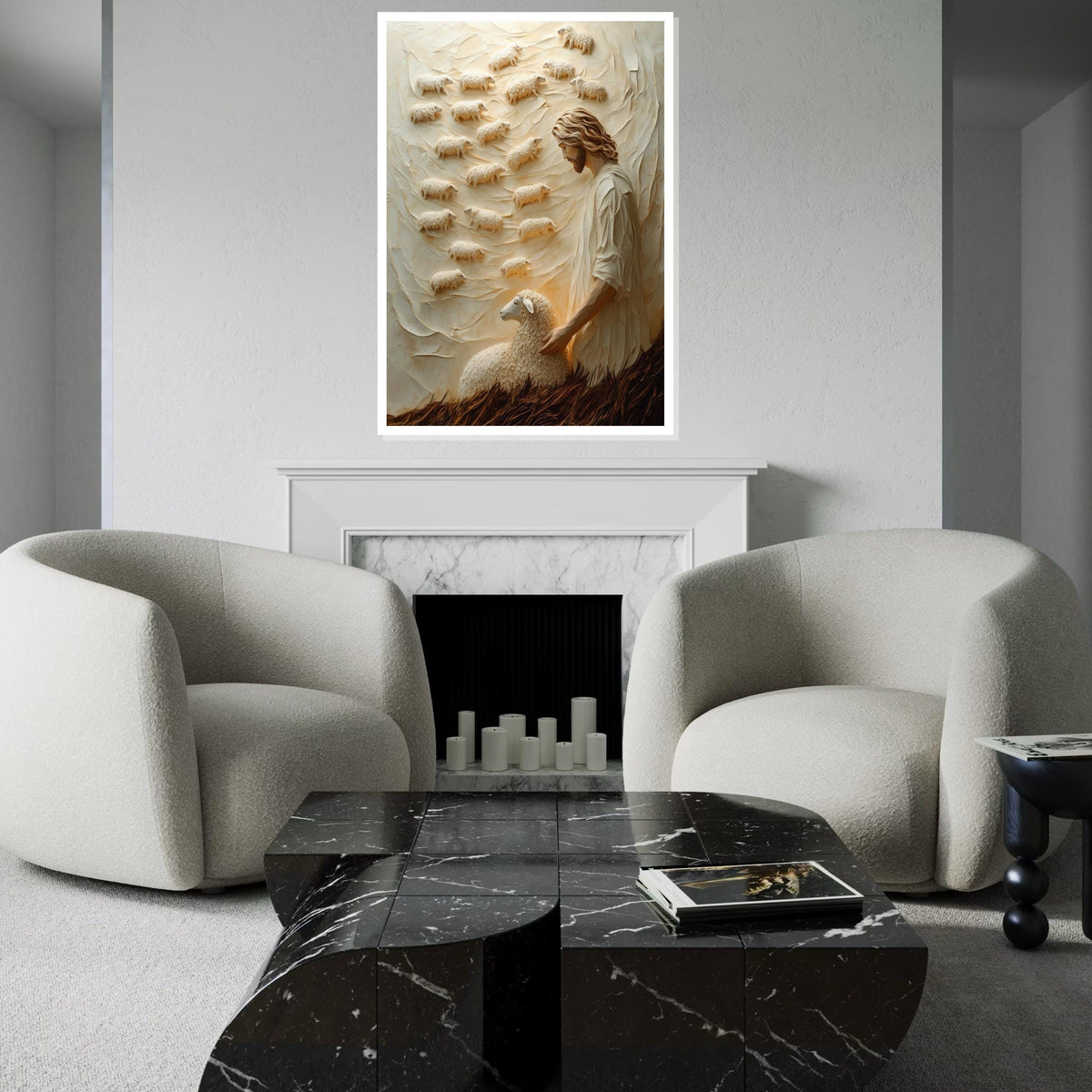 Good Shepherd Canvas, Jesus with Sheep Art, Religious Wall Art, Spiritual Canvas Design, Ready to Hang Home Decor