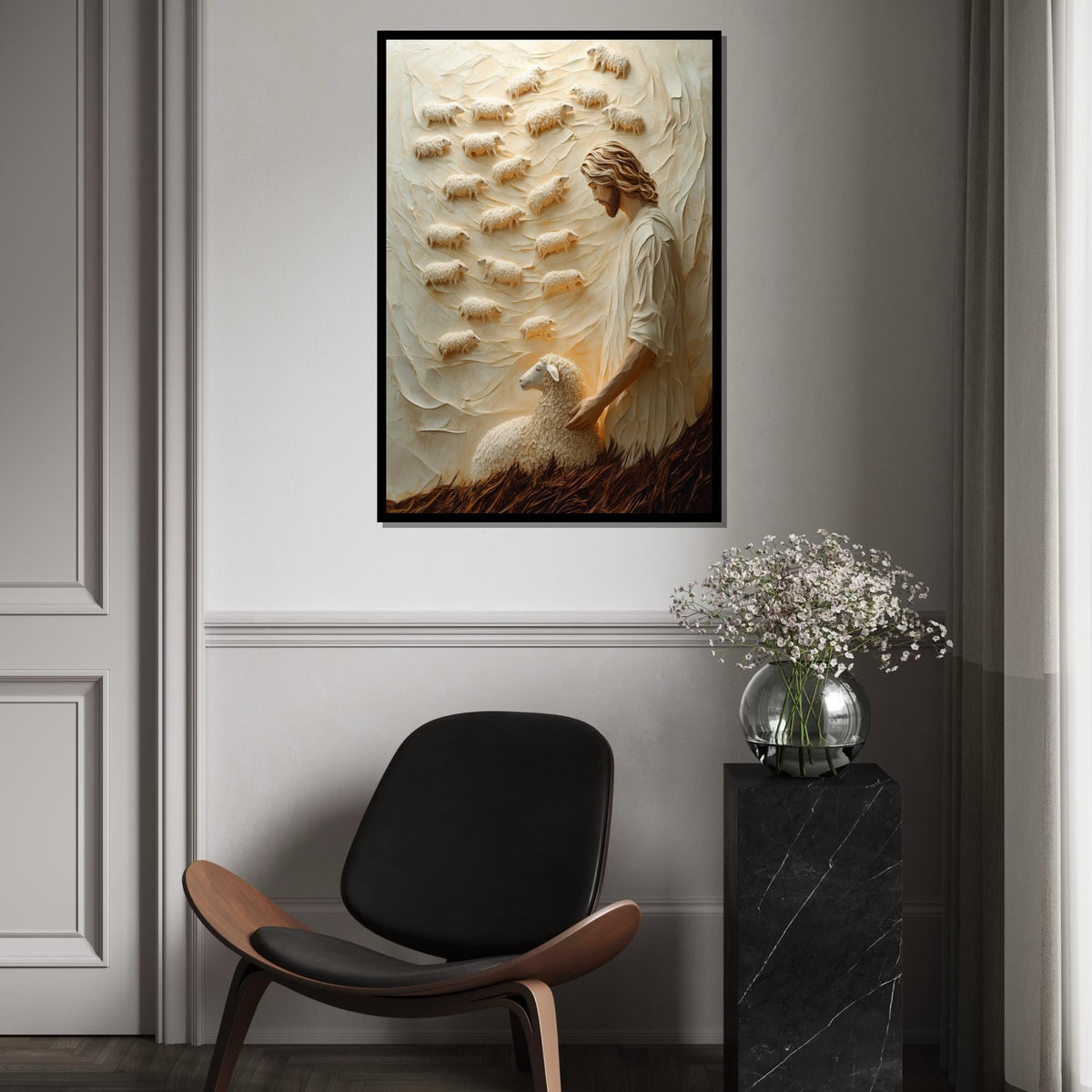 Good Shepherd Canvas, Jesus with Sheep Art, Religious Wall Art, Spiritual Canvas Design, Ready to Hang Home Decor