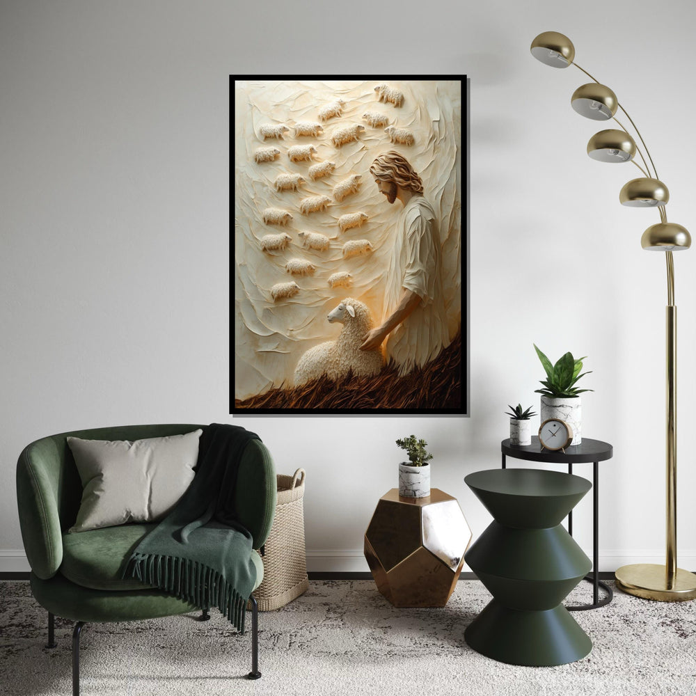 Good Shepherd Canvas, Jesus with Sheep Art, Religious Wall Art, Spiritual Canvas Design, Ready to Hang Home Decor