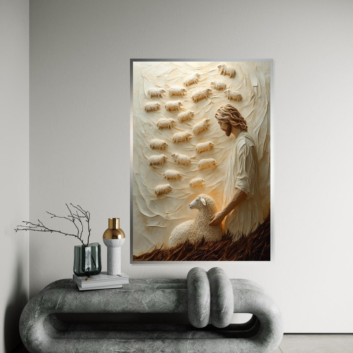 Good Shepherd Canvas, Jesus with Sheep Art, Religious Wall Art, Spiritual Canvas Design, Ready to Hang Home Decor