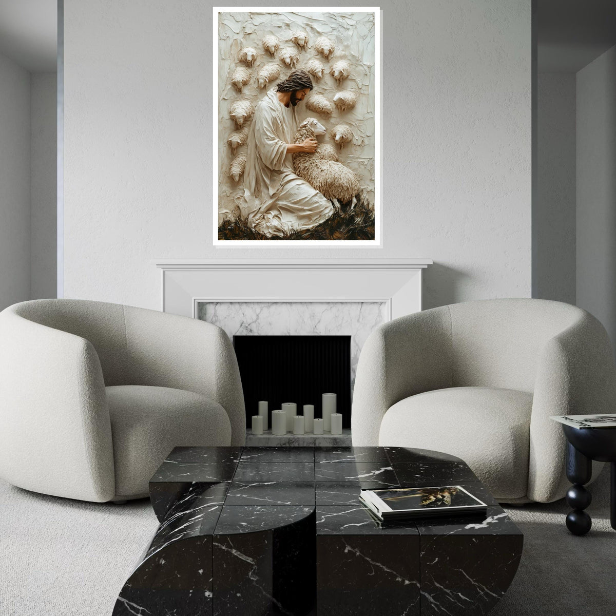 Shepherd Embrace Canvas, Peaceful Shepherd Wall Art, Lamb and Shepherd Print, Wall Art Canvas Design, Ready To Hang Decoration