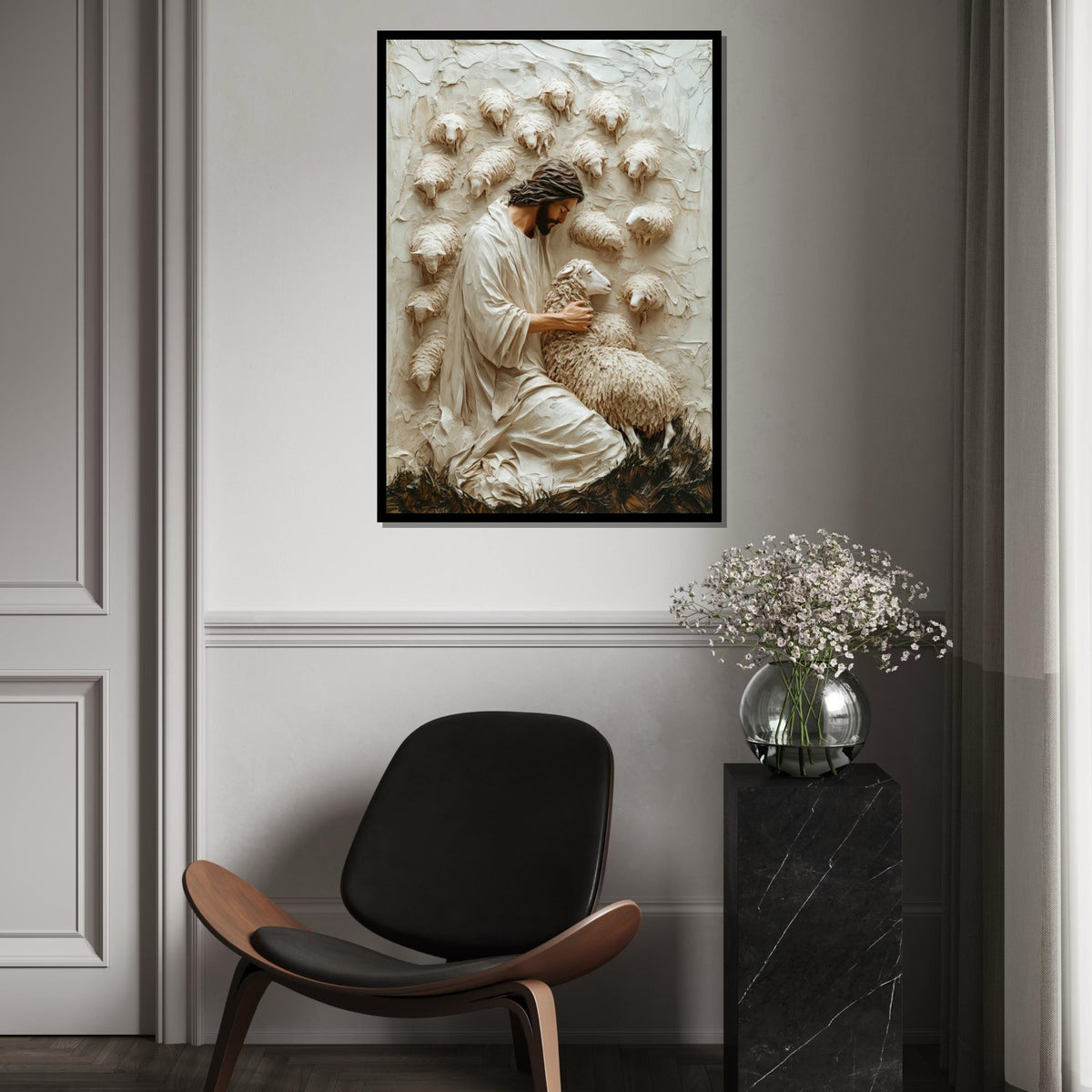 Shepherd Embrace Canvas, Peaceful Shepherd Wall Art, Lamb and Shepherd Print, Wall Art Canvas Design, Ready To Hang Decoration