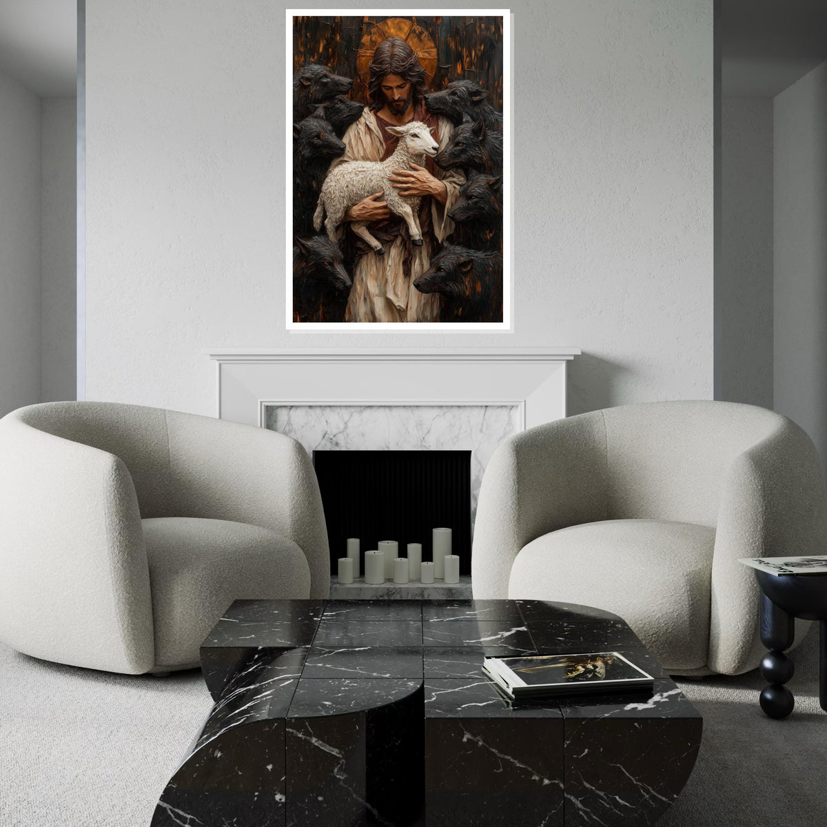 Divine Shepherd Canvas, Lamb and Wolves Art, Spiritual Wall Art, Jesus Art Canvas Design, Inspirational Decor, Ready to Hang