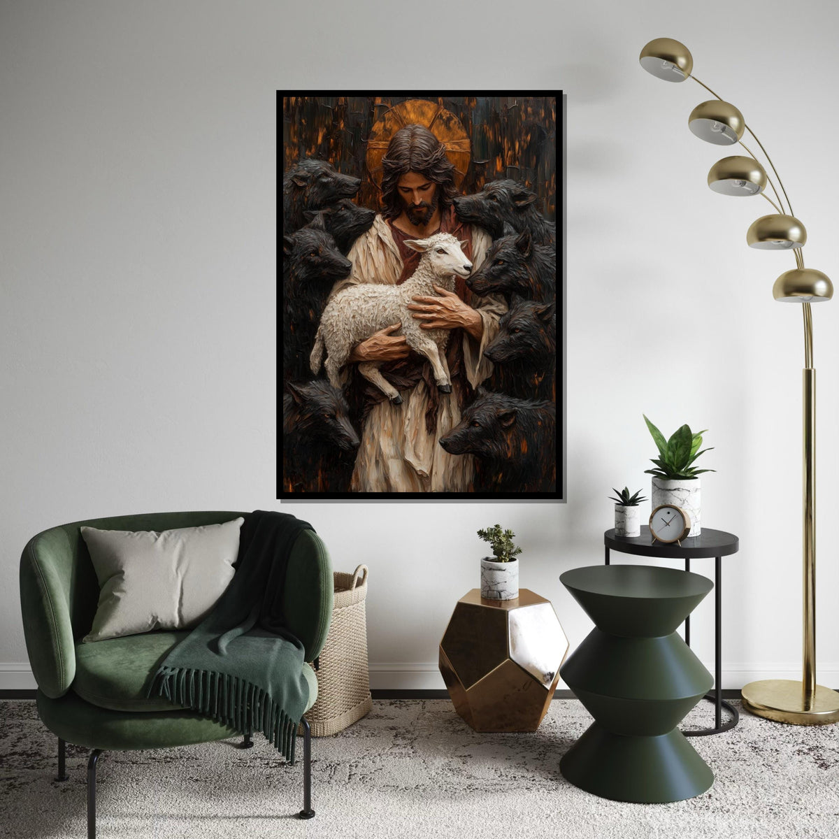 Divine Shepherd Canvas, Lamb and Wolves Art, Spiritual Wall Art, Jesus Art Canvas Design, Inspirational Decor, Ready to Hang
