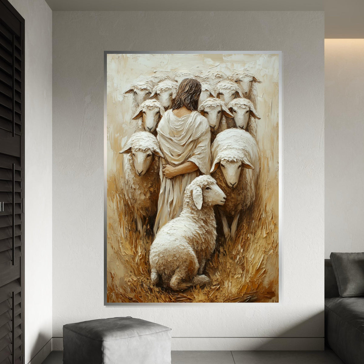 Shepherd with Sheep Canvas, Spiritual Wall Art, Jesus Artwork, Pastoral Scene, Canvas Wall Art Design, Ready to Hang Decoration
