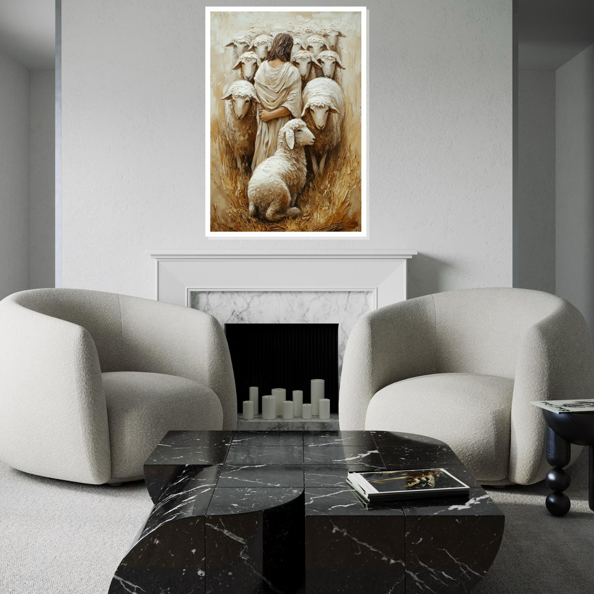Shepherd with Sheep Canvas, Spiritual Wall Art, Jesus Artwork, Pastoral Scene, Canvas Wall Art Design, Ready to Hang Decoration