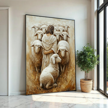Shepherd with Sheep Canvas, Spiritual Wall Art, Jesus Artwork, Pastoral Scene, Canvas Wall Art Design, Ready to Hang Decoration