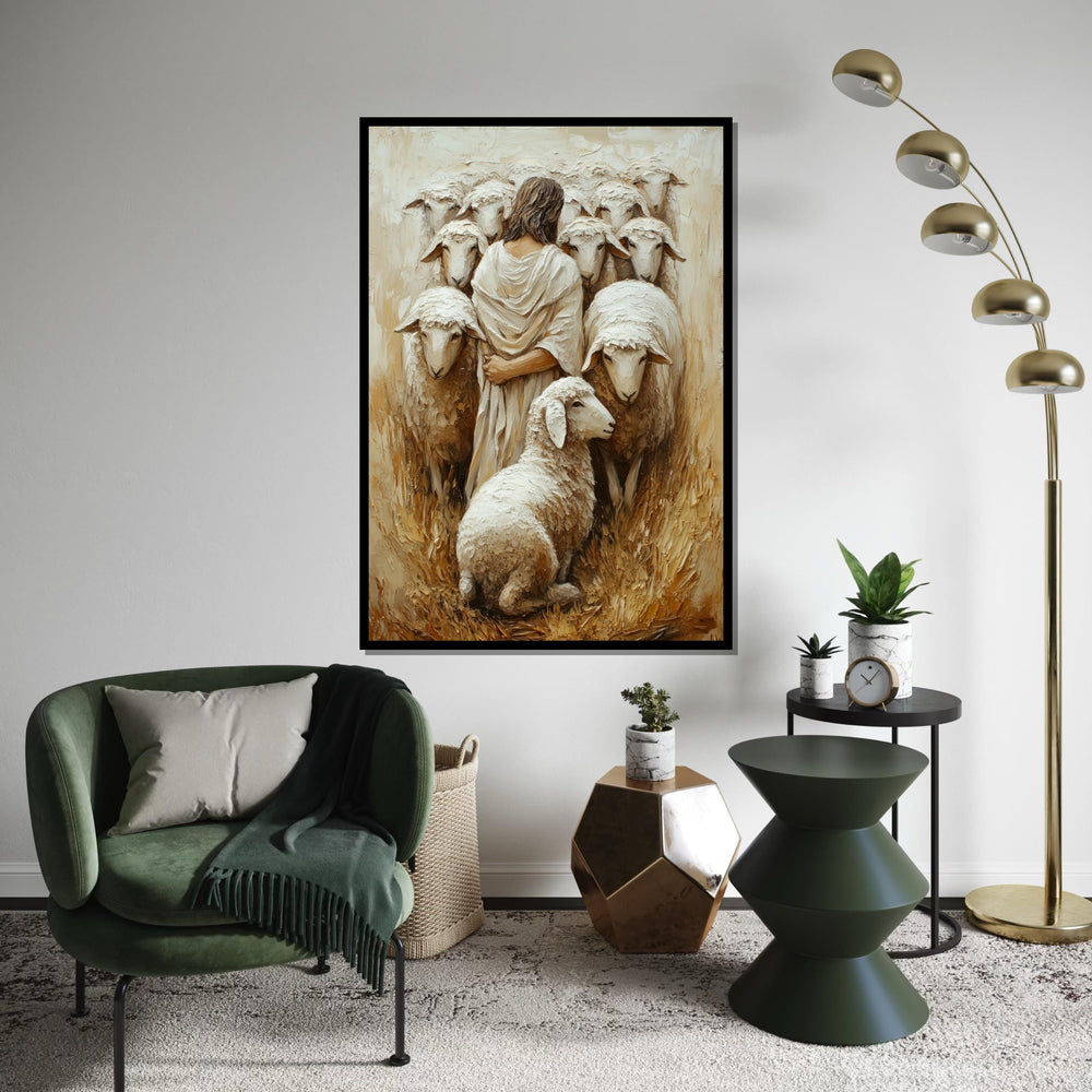 Shepherd with Sheep Canvas, Spiritual Wall Art, Jesus Artwork, Pastoral Scene, Canvas Wall Art Design, Ready to Hang Decoration