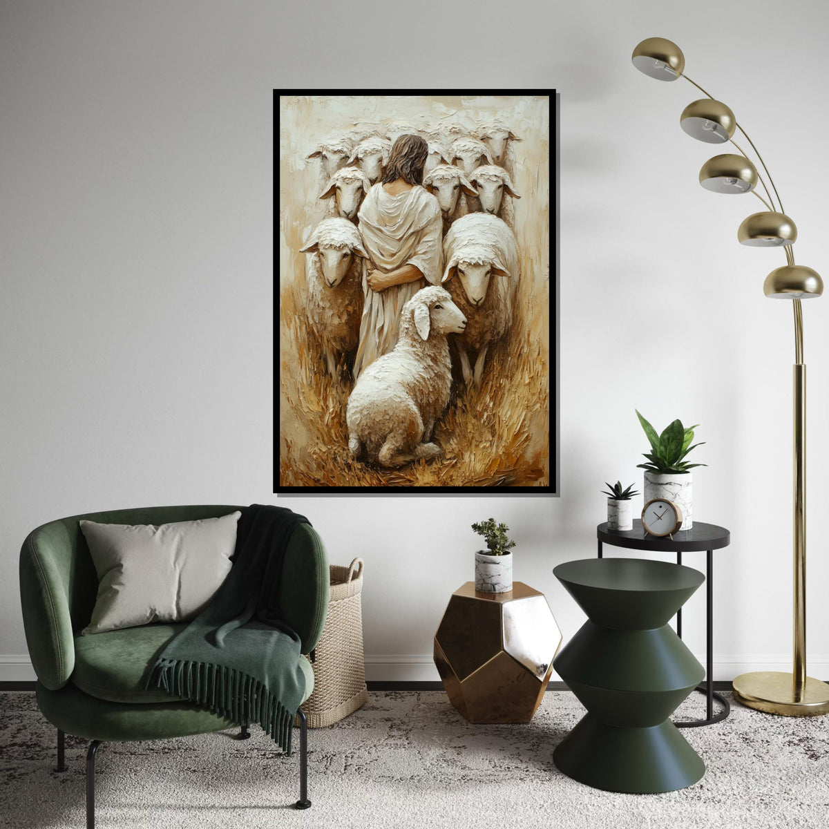Shepherd with Sheep Canvas, Spiritual Wall Art, Jesus Artwork, Pastoral Scene, Canvas Wall Art Design, Ready to Hang Decoration