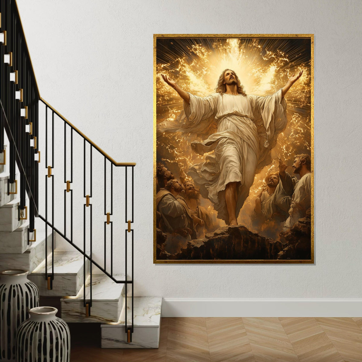 Radiant Ascension Canvas, Spiritual Wall Art, Glorious Light in Heaven, Jesus Canvas Print, Religious Art, Wall Art Design, Ready to Hang