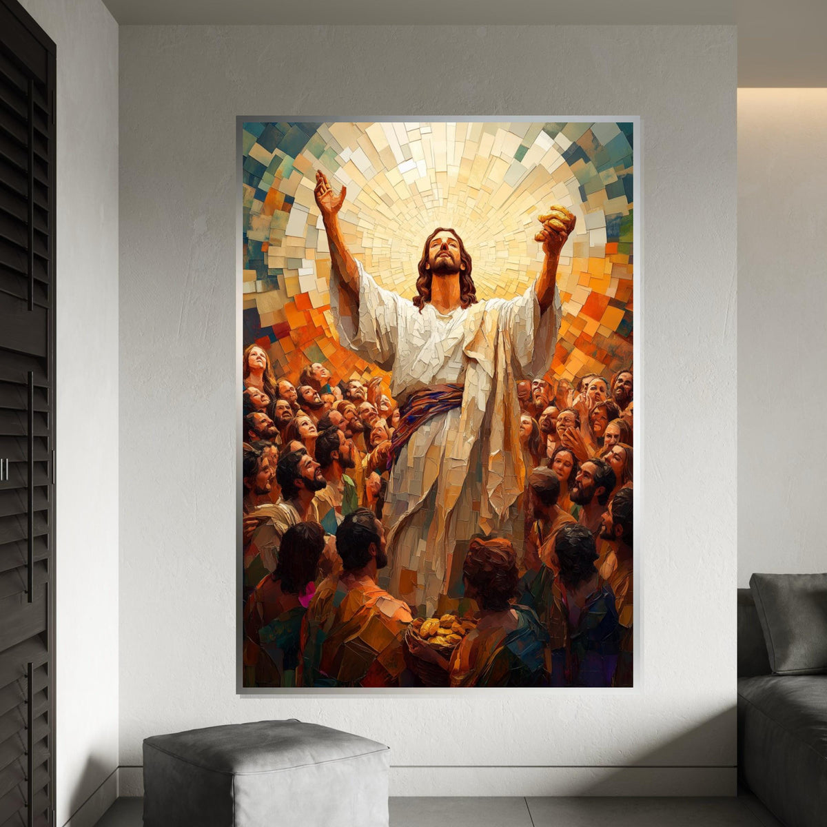 Divine Gathering Canvas, Spiritual Art, Mosaic Jesus, Wall Art Canvas Design, Ready to Hang Religious Decor, Inspirational Artwork